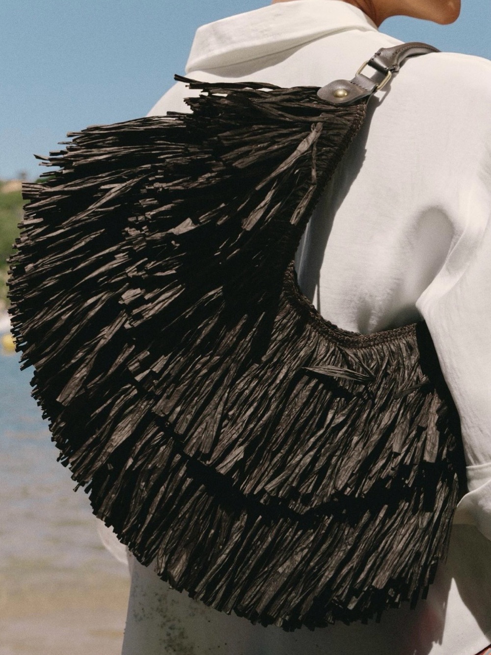 Zara Chocolate Brown Straw Fringe Tote Bag
